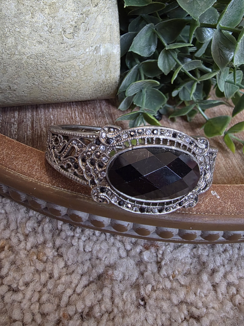 Vintage-Inspired Black Stone Silver Bracelet